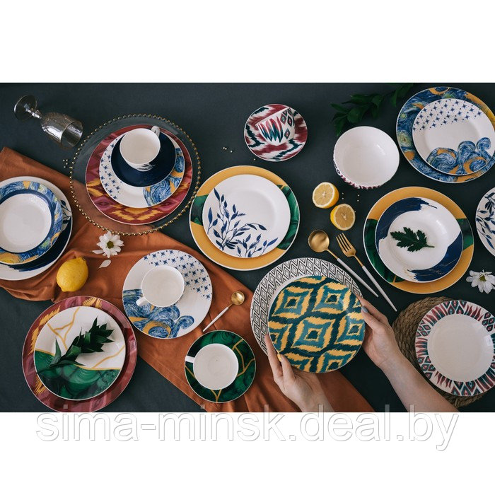 Набор тарелок фарфоровых Доляна Askım, 18 предметов: 6 тарелок d=20 см, 6 тарелок d=25 см, 6 тарелок глубоких - фото 6 - id-p222778622