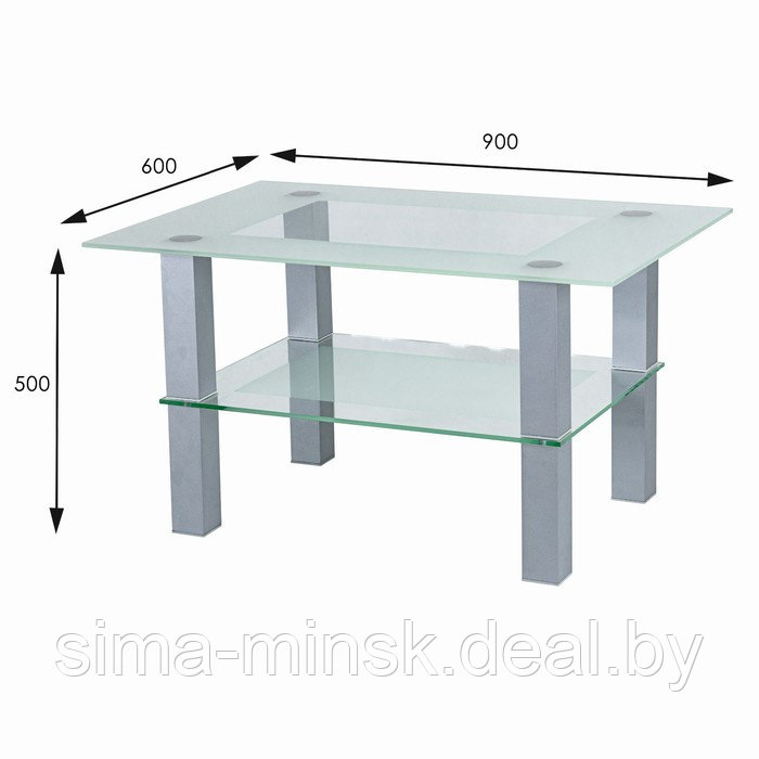 Стол журнальный Кристалл 2, 900x600x500, алюминий/прозрачное стекло - фото 2 - id-p222778290