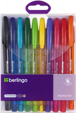 Набор шариковых ручек одноразовых Berlingo Triangle 100T 10 шт., 10 цв. - фото 3 - id-p216512024