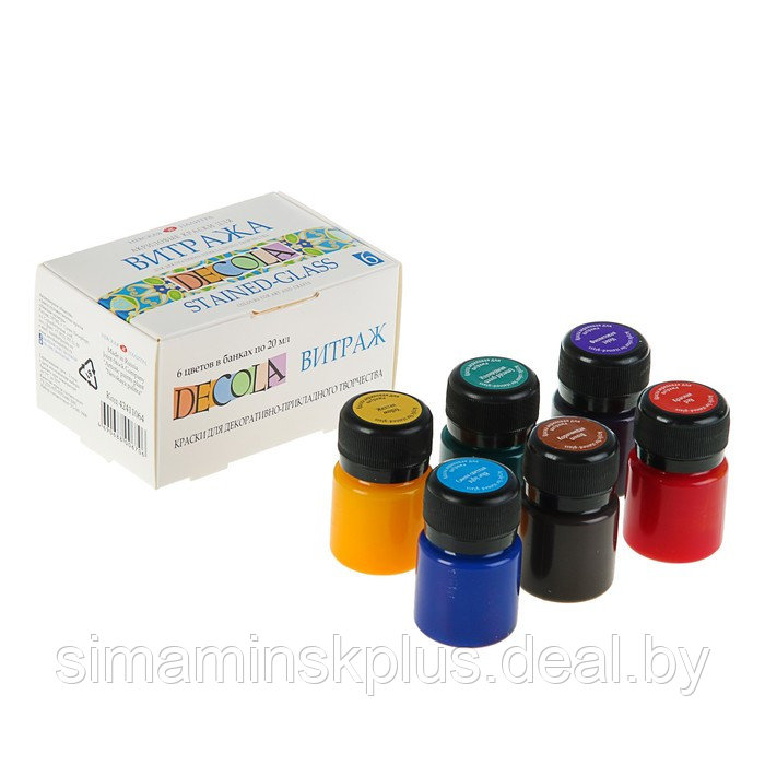 Набор витражных красок по стеклу Decola, 6 цветов х 20 мл, 42411064 - фото 1 - id-p222787518