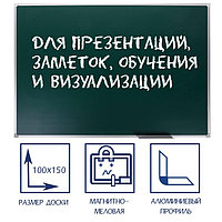 Доска магнитно-меловая 100х150 см, ЗЕЛЁНАЯ, Calligrata СТАНДАРТ, в алюминиевой рамке, с полочкой