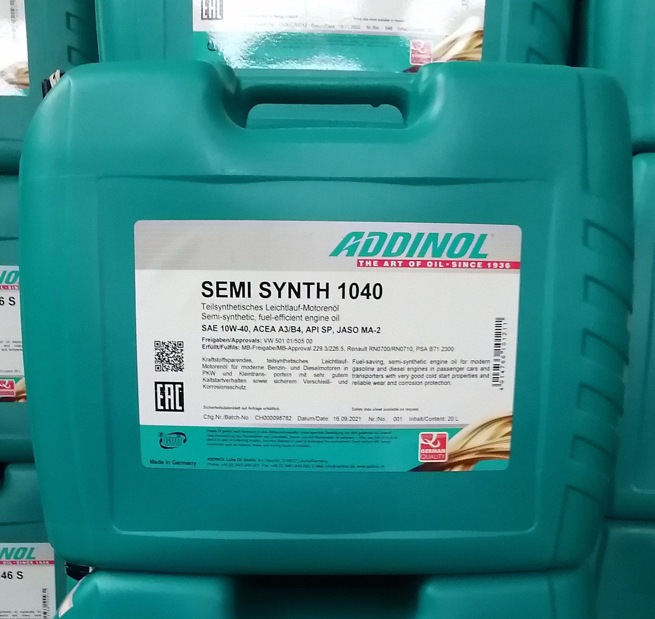 Масло моторное ADDINOL полусинтетическое Semi Synth 1040, 10w40, 20 л - фото 1 - id-p54225227