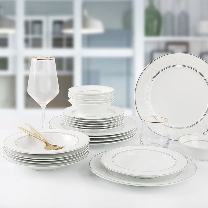 Набор столовой посуды из фарфора, 24 предмета, белый - фото 1 - id-p222796054