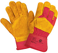 Перчатки кожаные (спилковые) нат., с накл. на ладони и х/б вставками на тыльной стороне, TR-725/Кита