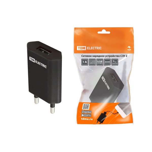 Сетевое зарядное устройство, СЗУ 3, 2,1 А, 1 USB, черный, TDM//Китай/ - фото 1 - id-p222811766