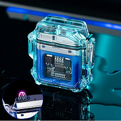 Электронная водонепроницаемая пьезо зажигалка - фонарик с USB зарядкой LIGHTER Синяя