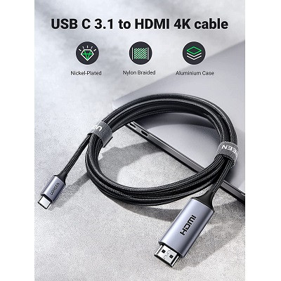 Кабель Ugreen 50570 (MM142) USB-C - HDMI, цвет: серый, 1.5M - фото 3 - id-p222816677