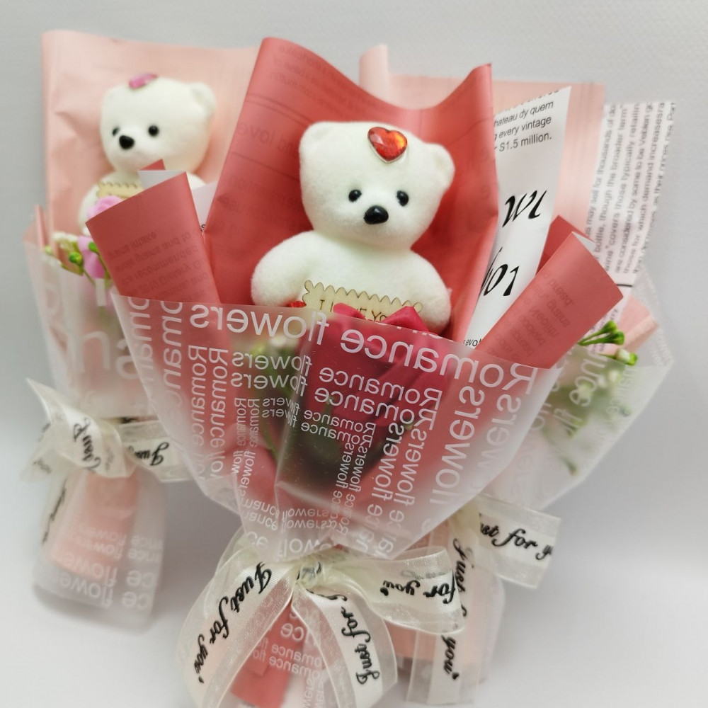 Подарочный букет Мишка с мыльной розой I LOVE You / Подарочный набор Красный - фото 3 - id-p222818717