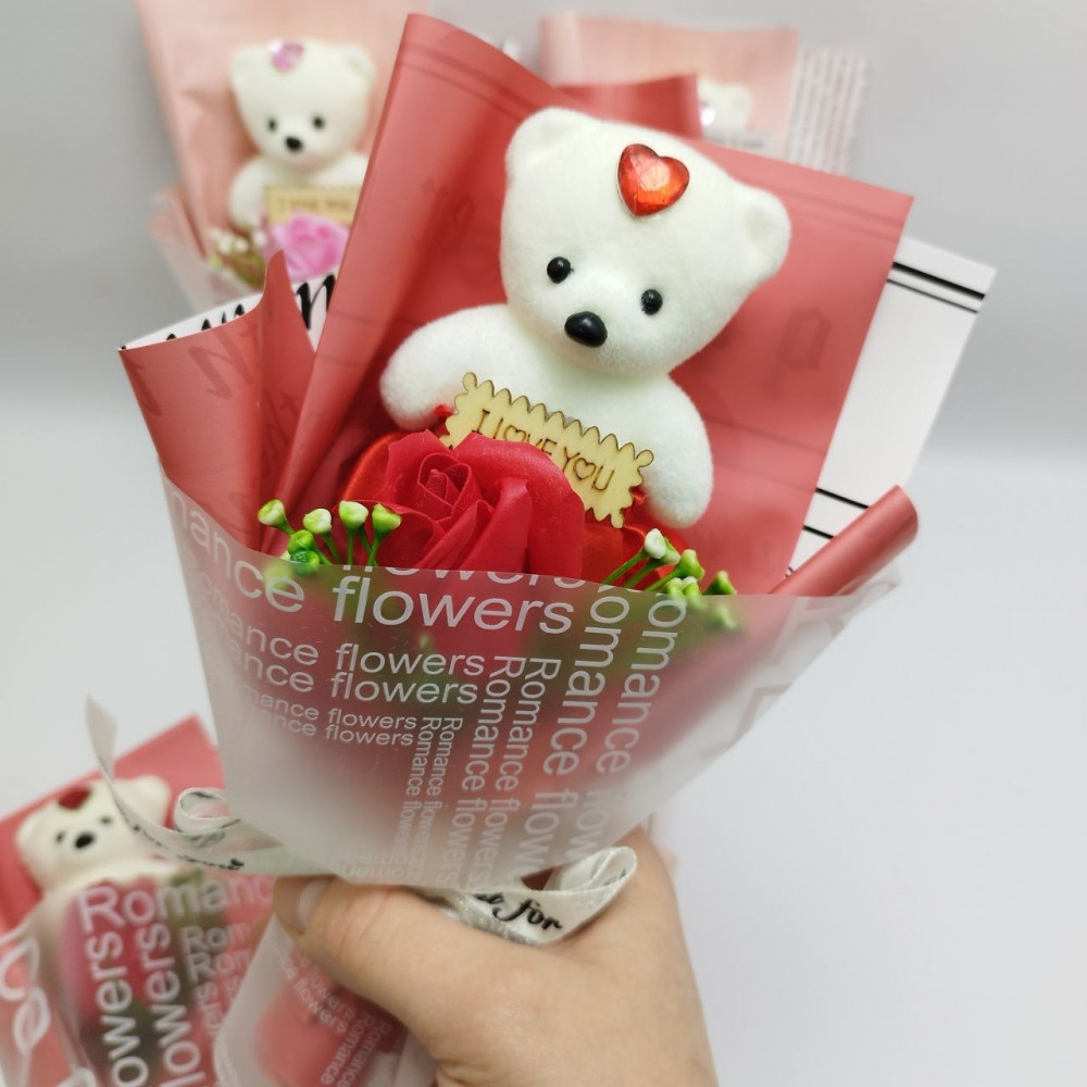 Подарочный букет Мишка с мыльной розой I LOVE You / Подарочный набор Красный - фото 9 - id-p222818717