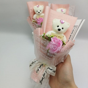 Подарочный букет Мишка с мыльной розой I LOVE You / Подарочный набор Розовый - фото 1 - id-p222818718