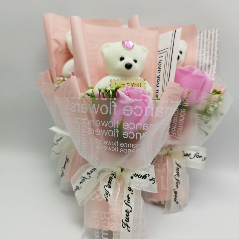Подарочный букет Мишка с мыльной розой I LOVE You / Подарочный набор Розовый - фото 4 - id-p222818718