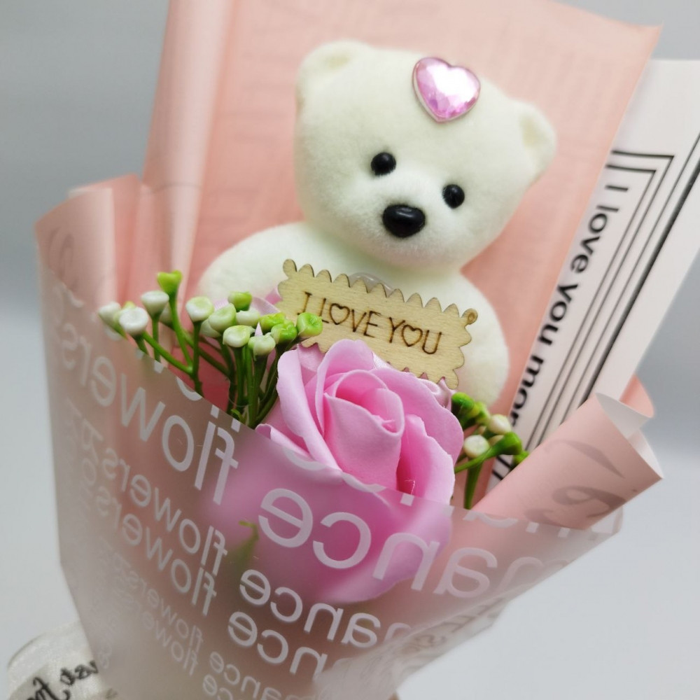 Подарочный букет Мишка с мыльной розой I LOVE You / Подарочный набор Розовый - фото 7 - id-p222818718
