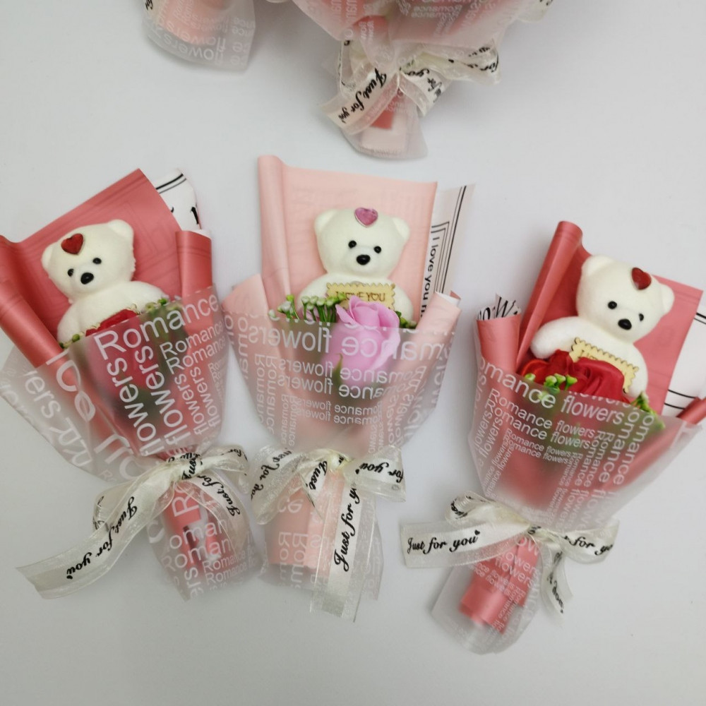 Подарочный букет Мишка с мыльной розой I LOVE You / Подарочный набор Розовый - фото 8 - id-p222818718
