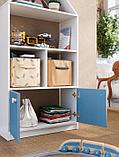 Стеллаж детский для игрушек и книг Домик шкаф в детскую комнату игровой деревянный с дверцами синий, фото 3