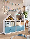 Стеллаж детский для игрушек и книг Домик шкаф в детскую комнату игровой деревянный с дверцами синий, фото 5