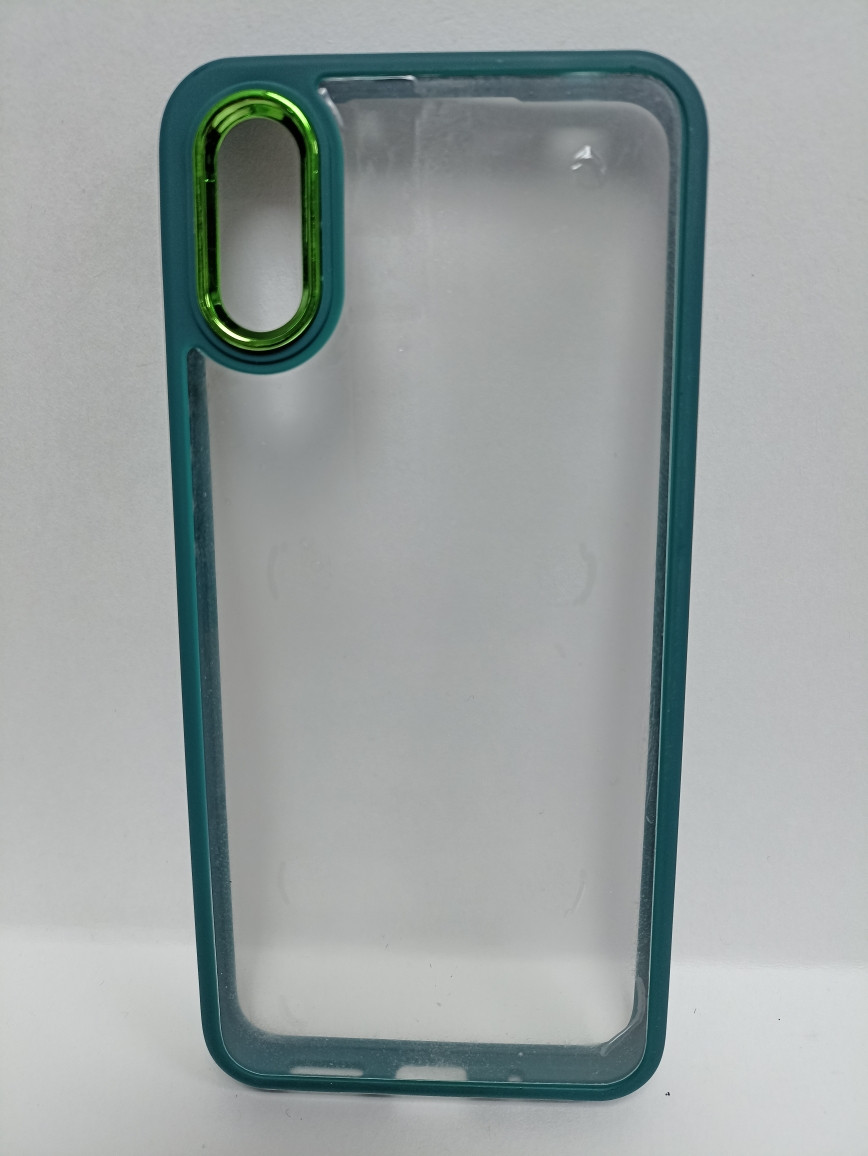 Чехол Xiaomi Redmi 9A силиконовый прозрачный с цветным ободком зеленый - фото 1 - id-p222826096