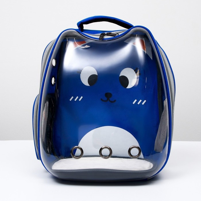 Рюкзак для переноски животных "Котик", прозрачный, 34 х 25 х 40 см, синий - фото 1 - id-p222823554