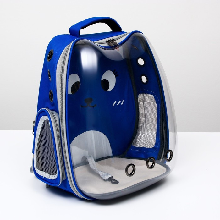 Рюкзак для переноски животных "Котик", прозрачный, 34 х 25 х 40 см, синий - фото 9 - id-p222823554