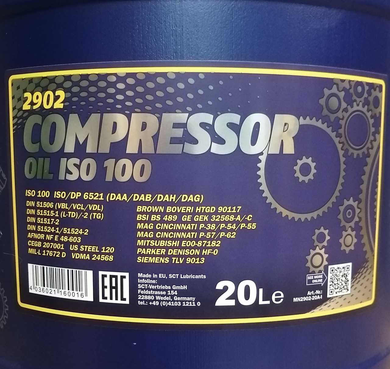 VDL 100 Компрессорное масло ISO 100 Mannol Compressor 2902, 20л - фото 2 - id-p205694849