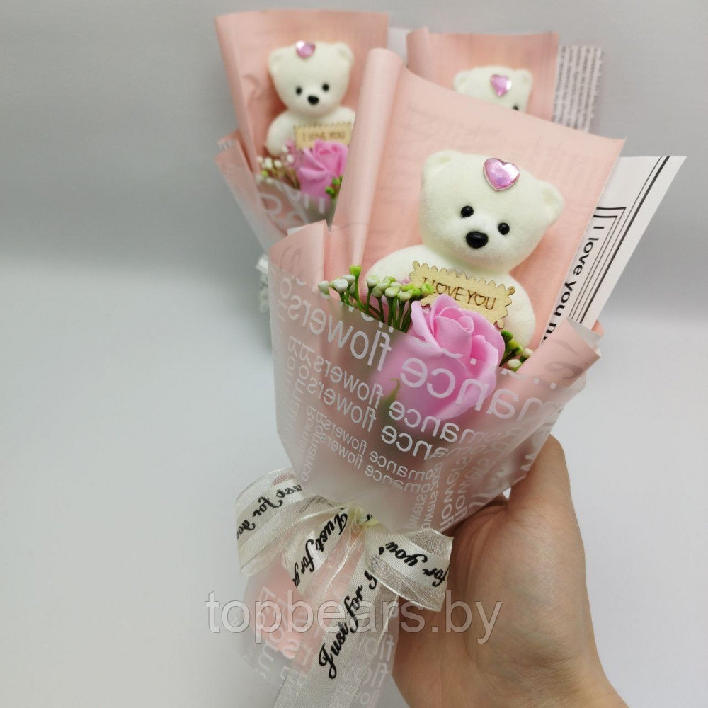 Подарочный букет Мишка с мыльной розой I LOVE You / Подарочный набор Розовый - фото 2 - id-p222829323