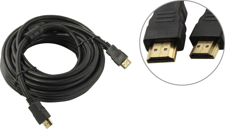 Кабель HDMI ExeGate EX-CC-HDMI-10.0F (19M/19M, 10м, v1.4b, ферритовые кольца, позолоченные контакты) - фото 1 - id-p219224813