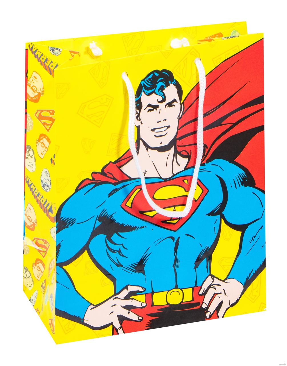 Пакет праздничный Супермен Желтый 23*18*10 - фото 1 - id-p222832228