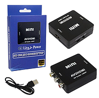 HD ВИДЕО КОНВЕРТЕР / Адаптер H124 Mini AV2HDMI 1080p Converter to 3 rca (Black)