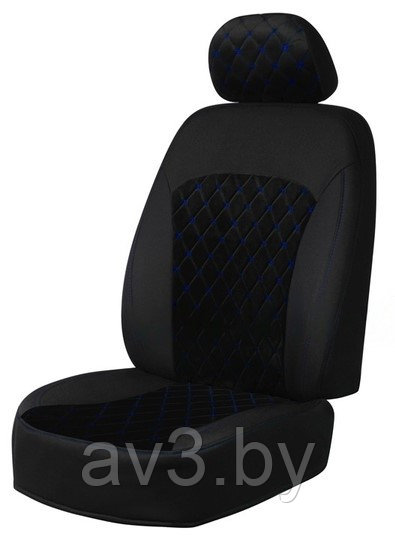 Чехлы сиденья универсальные "Бали" легк.авто Ткань Черный + черный Велюр РОМБ синяя строчка