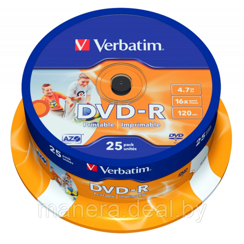 Диск DVD-R Wide Inkjet Printable, 25 шт на шпинделе