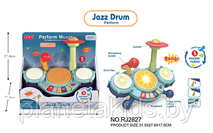 Детская музыкальная игрушка "Барабаны" с микрофоном, ударные инструменты, музыкальные инструменты арт. RJ2827B