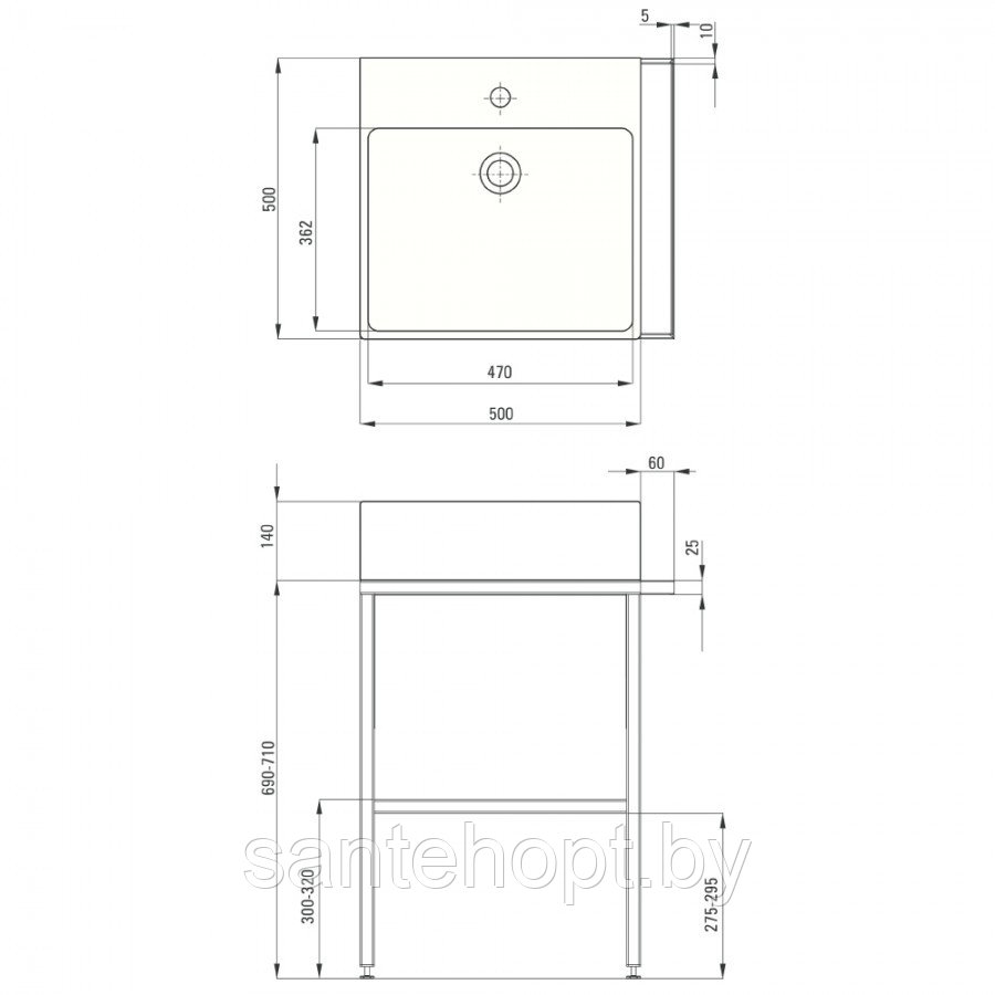 Умывальник Deanta Temisto 500×500 мм с напольной консолью 560×500 мм - фото 2 - id-p222859316