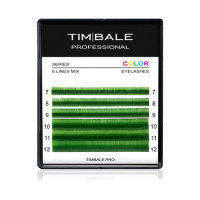 Ресницы цветные TimBale Green, Зелёные, Микс 6 линий (C 0.10 09-14 мм)