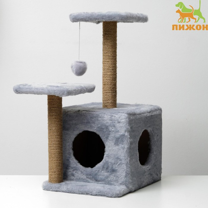 Домик для кошек с когтеточкой, квадратный, 3х-этажный, 45 × 47 × 75 см, серая - фото 1 - id-p222876591