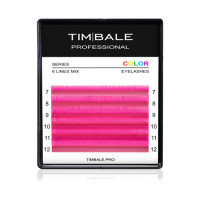 Ресницы цветные TimBale Hot Pink, Ярко-розовые, Микс 6 линий (D 0.07 09-14 мм)