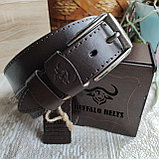 Кожаный ремень 4,5см BUFFALO BELTS коричневый прошитый, фото 3