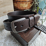 Кожаный ремень 4,5см BUFFALO BELTS коричневый прошитый, фото 4