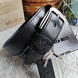 Кожаный ремень 4,5см BUFFALO BELTS черный прошитый, фото 4