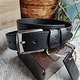 Кожаный ремень 4,5см BUFFALO BELTS черный прошитый, фото 2