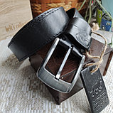 Кожаный ремень 4,5см BUFFALO BELTS черный прошитый, фото 6
