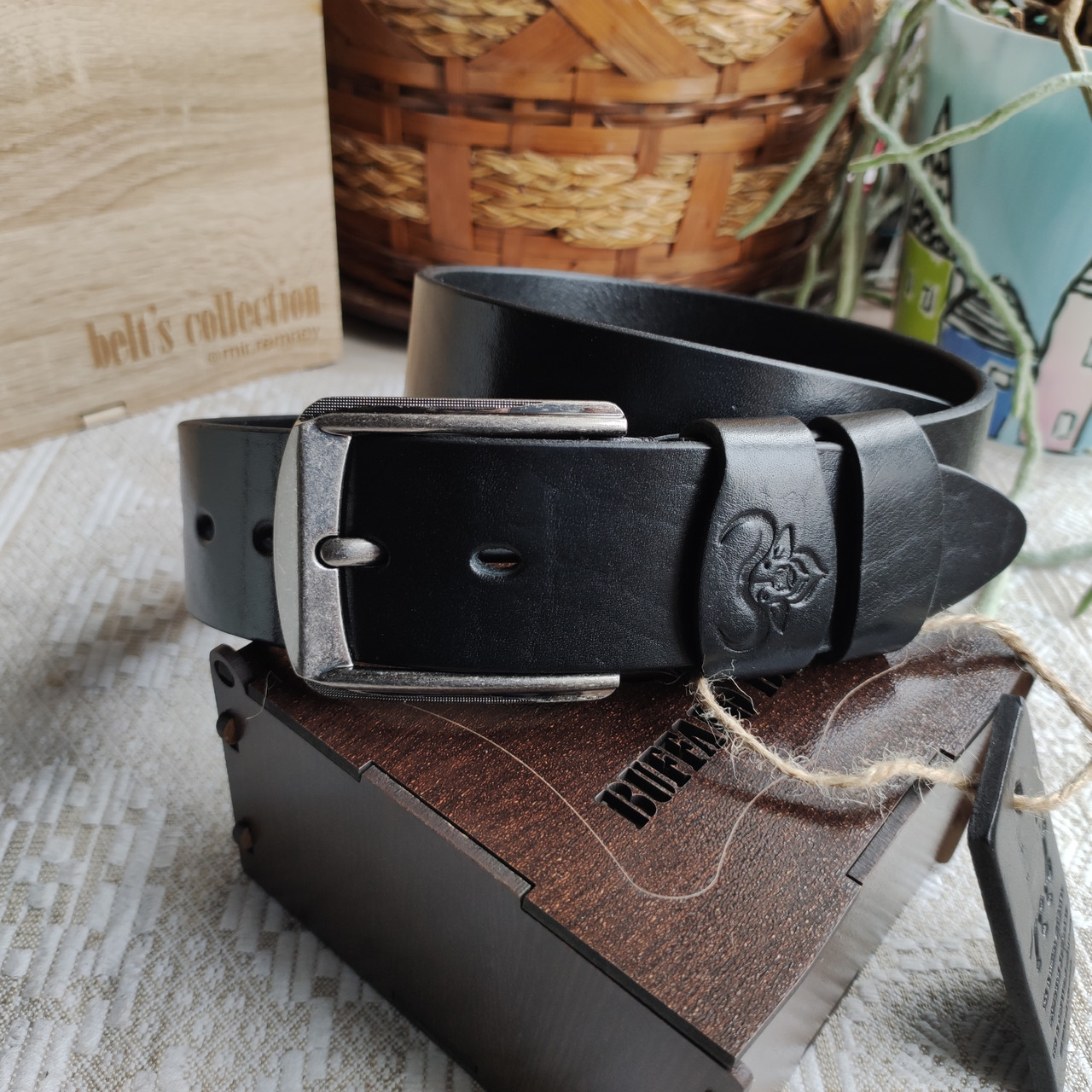 Кожаный ремень 4,5см BUFFALO BELTS черный без прошивки