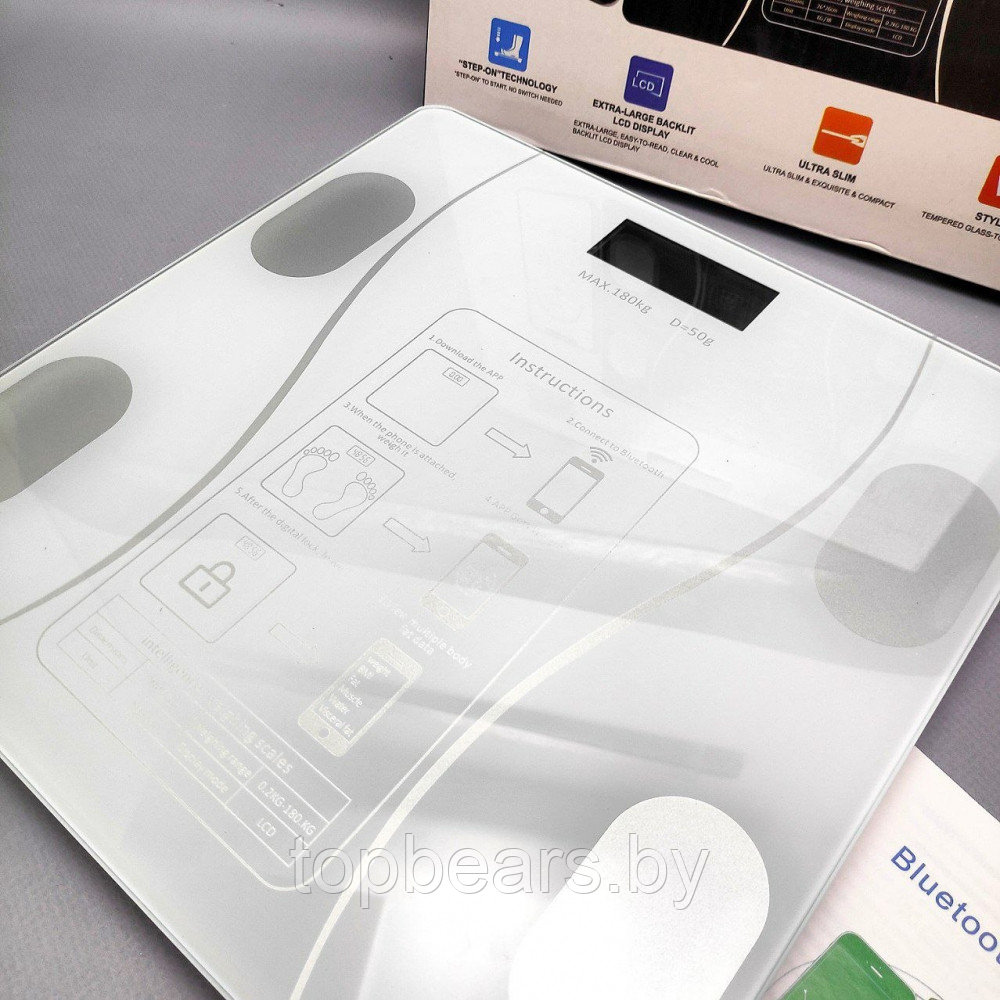Умные напольные весы Bluetooth Smart Scale (12 показателей тела) / Весы с приложением до 180 кг. Белые - фото 9 - id-p222881473