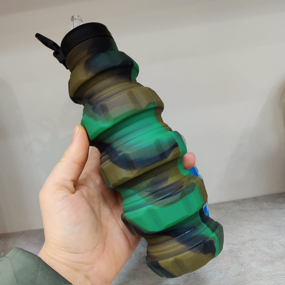 Бутылка складная силиконовая спортивная Silicon Bottle, 500 ml Синий камуфляж - фото 4 - id-p219213970