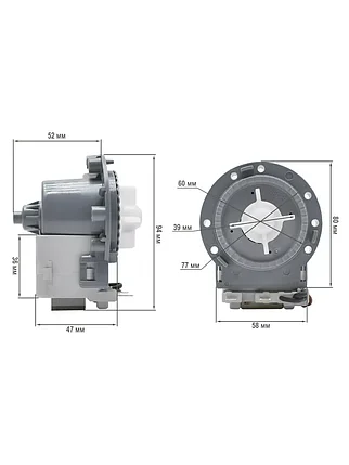 Сливной насос для стиральной машины Hanyu B20-6AC 9011172 220-240V 30W - 3 самореза, контакты спереди разд., фото 2