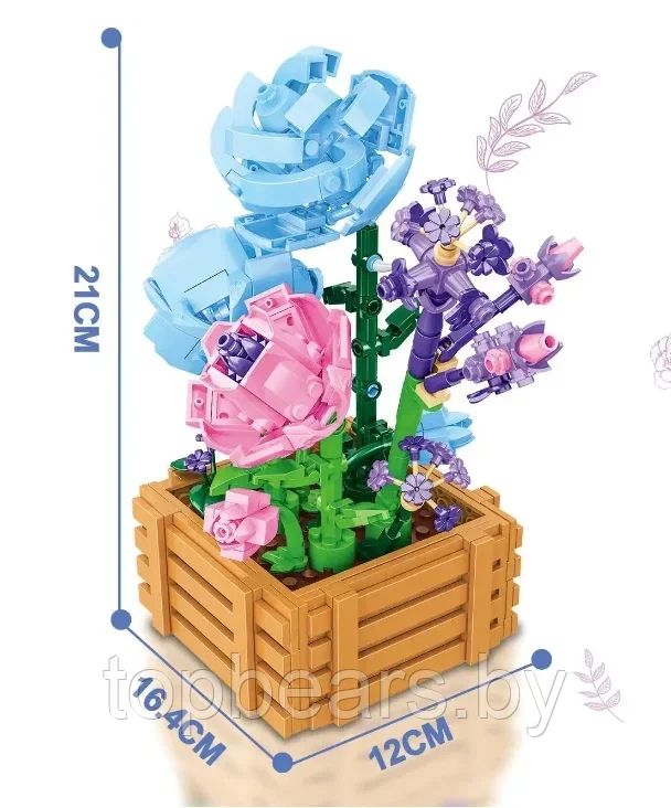 Конструктор Jie Star Цветы Букет роз в вазе, 550 деталей