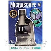 Микроскоп игрушечный с увеличением до 200x, 600х и 1200x, черный