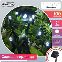 Гирлянда «Нить» 10 м, IP44, тёмная нить, 100 LED, свечение белое, 2 режима, солнечная батарея