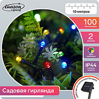 Гирлянда «Нить» 10 м, IP44, тёмная нить, 100 LED, свечение мульти, 2 режима, солнечная батарея