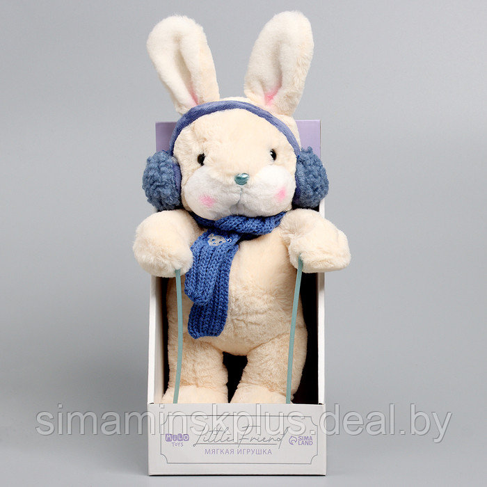 Мягкая игрушка "Little Friend", зайчонок на лыжах, синий шарф - фото 2 - id-p222961039