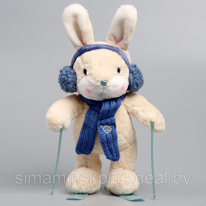 Мягкая игрушка "Little Friend", зайчонок на лыжах, синий шарф - фото 3 - id-p222961039