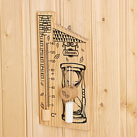 Термометр для бани с песочными часами "Дом", деревянный, 28 х 14 см, Добропаровъ